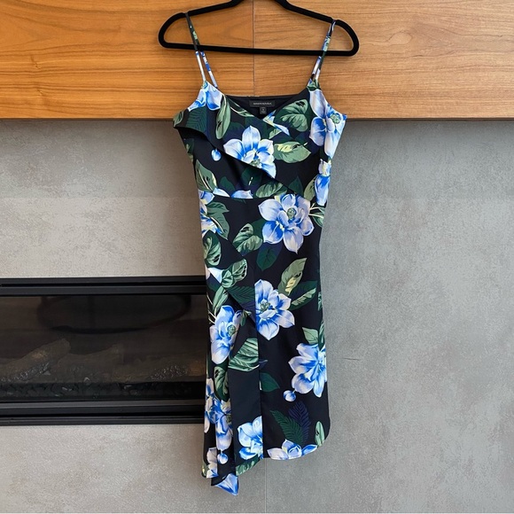 Banana Republic Black Strappy Blue Floral Asymmetrical Dress, Size 6 Petite - Picture 6 of 14